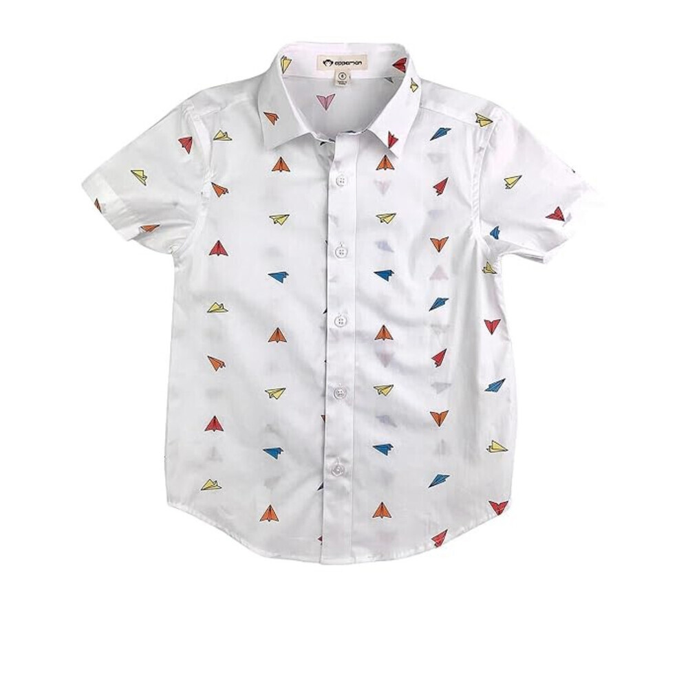 Appaman Day Party Shirt Kids 7 White Multi Print Short Sleeve Button Up RED1101